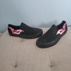 VANS Classic Slip-On Mens Sz 4.5 / Womens 6, Black Neon Pink Flame | VN0A38F7QCX